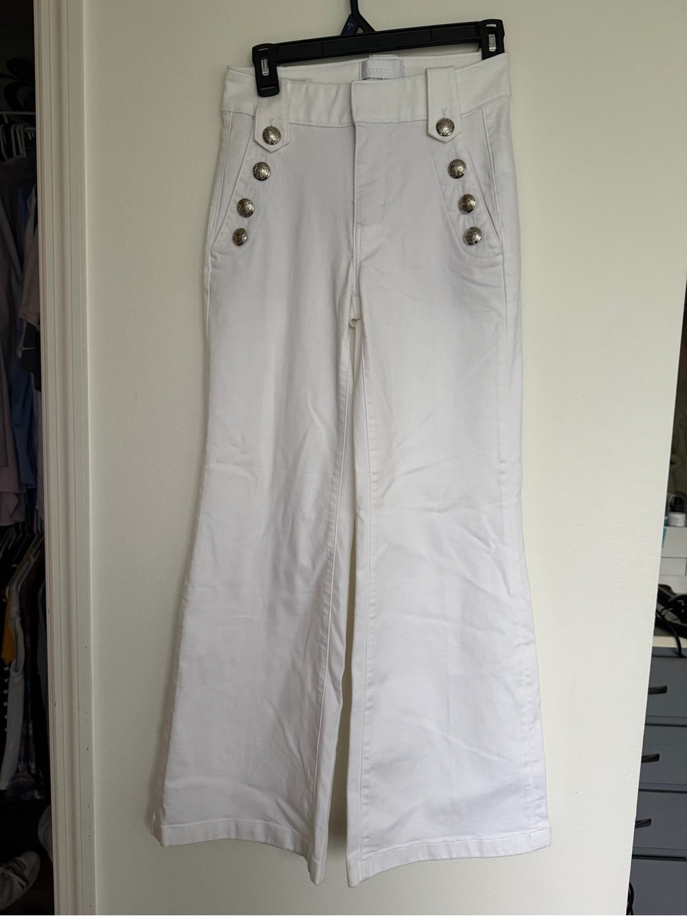 White House Black Market- White High-Rise Wide Leg Sailor Button Flare Jeans